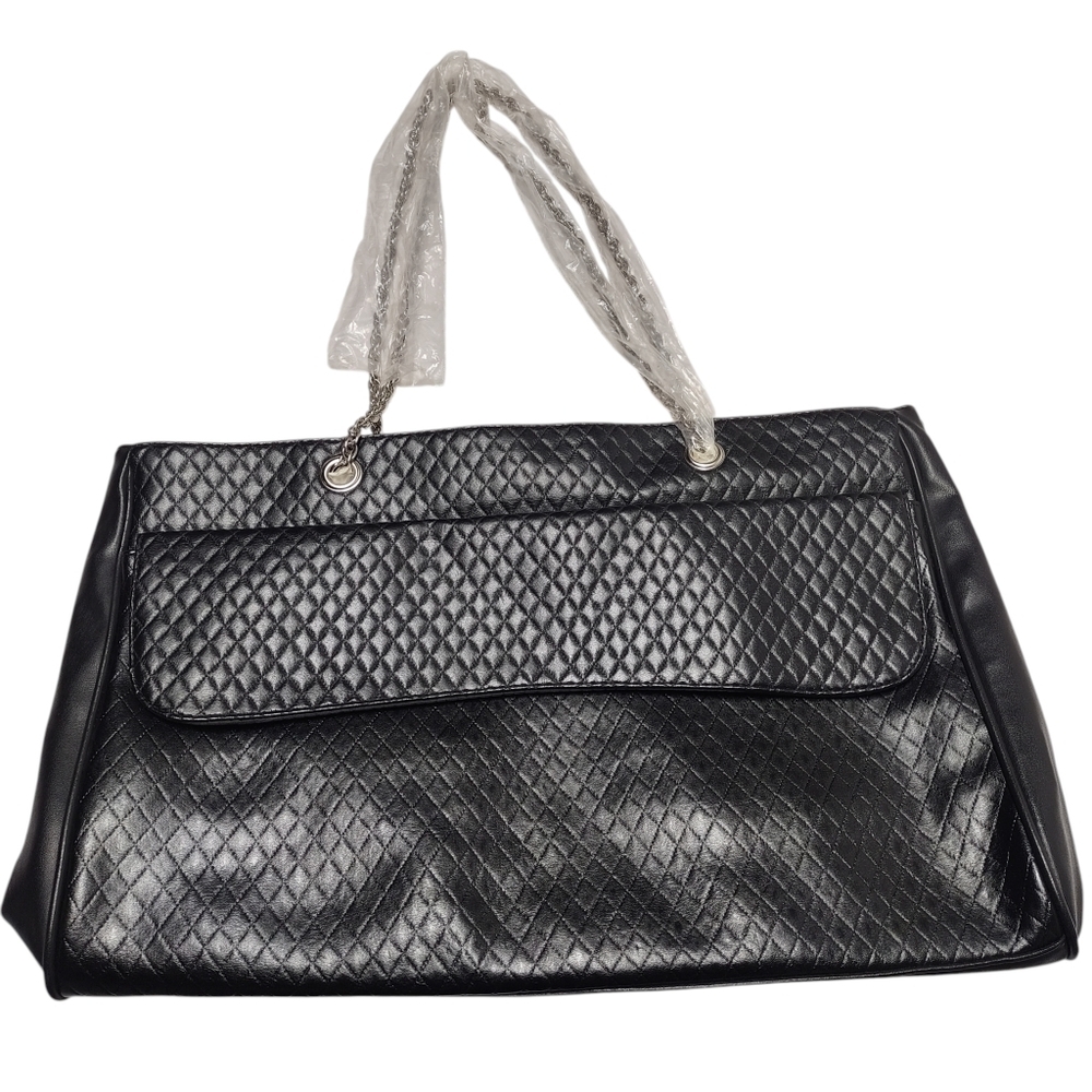 Lancôme Black Tote Bag Silver Chain Strap Shoulder Handbag Faux Leather New - Picture 3 of 9